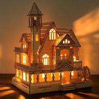 Drewniane puzzle 3D willa retro z LED 106 elementów dla dorosłych