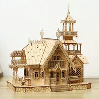 Drewniane puzzle 3D zamek do budowy dla dorosłych, model architektoniczny