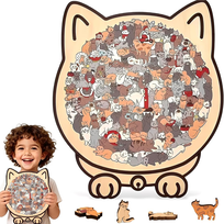 Drewniane puzzle kot dla dorosłych i dzieci, dekoracja domu, prezent 3D