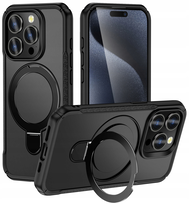 Etui do iPhone 15 Pro, PANCERNE RabbitMob Z PODSTAWKĄ do MagSafe, Case | Czarne