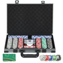 Etui do pokera SPORTNOW, kompletny zestaw do pokera z 400 żetonami (11,5 grama), 2 taliami kart, 5 kostkami, przegródkami wewnętrznymi, dyskiem krupiera, matą do gry, etui aluminiowe