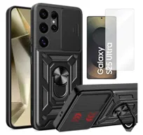 Etui pancerne do SAMSUNG GALAXY S25 ULTRA Slide Ring czarny case + szkło 9H