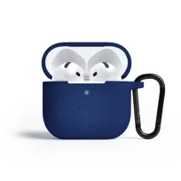 Etui silikonowe do AirPods 4 Etteri, silikon premium, amortyzacja 2 mm, ładowanie Qi, karabińczyk, ciemnoniebieskie
