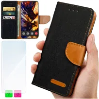Etui typu Portfel do Honor 400 Pro - Czarny Pokrowiec Canvas + SZKŁO