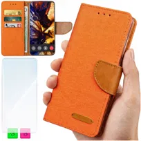Etui typu Portfel do Motorola Moto G56 - Pomarańczowy Pokrowiec Canvas + SZKŁO