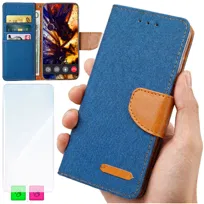 Etui typu Portfel do Xiaomi Redmi Note 15 Pro 5G - Niebieski Pokrowiec Canvas + SZKŁO