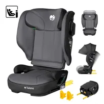 Fotelik Tulano Joy 55, 100-150 cm, i-Size ECE R129/04, montaż ISOFIX i pasem samochodowym, regulacja zagłówka 14 stopni, pianka memory, ochrona boczna SIP GuardFix, daszek, Czarny-Szary