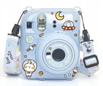Futerał Etui Pokrowiec Case Do Fujifilm Fuji Instax Mini 12 + Naklejki I Kieszeń Na Zdjęcia / Ucieczka Z Ziemi / Niebieski Brokat