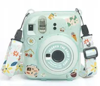 Futerał Etui Pokrowiec Case Do Fujifilm Fuji Instax Mini 12 + Naklejki I Kieszeń Na Zdjęcia / Wakacyjny Czas / Zielony Brokat