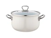 Garnek emaliowany Emalia Pleszew Bliss 16 cm 2,1L kremowy z pokrywką