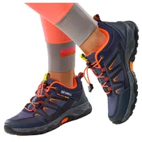 Granatowe buty trekkingowe damskie buty sportowe na bieżnikowanej podeszwie z regulowaną elastyczną sznurówką pomarańczowe wstawki softshell Casu 2213-5W-36