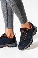 Granatowe buty trekkingowe damskie sznurowane z pomarańczowymi dodatkami softshell Casu B2116-5-40