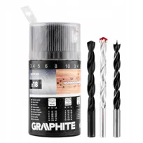 GRAPHITE, Zestaw wierteł do metalu, drewna, cegły: 3, 4, 5, 6, 8, 10 mm, 18 szt., 54T430