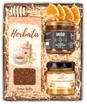 Green Touch, kosz prezentowy z herbatą rooibos, miodem i konfiturą, 3 elementy
