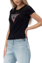 GUESS Czarny damski t-shirt z logo z cyrkoniami Triangle Rhinestones XS