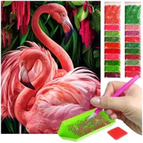 Haft Diamentowy ARTULIO, Obraz DIY 5D, Diamond Painting, Mozaika diamentowa 30x40cm (Flamingi wśród kwiatów) + zestaw akcesoriów