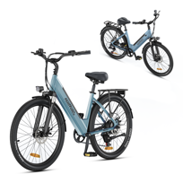 HillMiles MileCity1 Elektryczny Rower 250 W dla dorosłych, bateria 36V 13Ah, zasięg do 120 km, rama Step‑Thru z amortyzacją przednią, prędkość 25 km/h, Niebieski