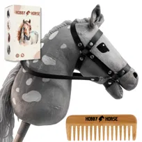 HOBBY HORSE KOŃ NA KIJU KONIK GŁOWA KONIA SZARY Z BIAŁYM + GRZEBIEŃ + PUDEŁKO [M-H407-P]