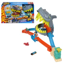 Hot Wheels City Rekin Starcie na plaży + samochód w skali 1:64, dla dzieci 4+ JHL96