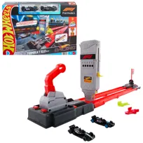 Hot Wheels Racing Formuła 1 Szybki wyścig Tor rajdowy + 2 samochody bolidy F1 w skali 1:64, dla dzieci 3+ i fanów JKM88