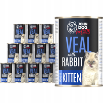 John Dog for Cats Karma mokra dla kociąt Mus Cielęcina i królik puszka 12 x 400 g