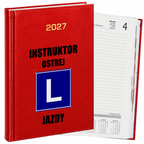 KALENDARZ KSIĄŻKOWY DZIENNY A5 2027 CZERWONY DLA INSTRUKTORA PRAWA JAZDY PREZENT Z NADRUKIEM TERMINARZ ORGANIZER DO NAUKI JAZDY
