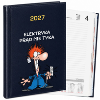KALENDARZ KSIĄŻKOWY DZIENNY A5 2027 GRANATOWY DLA ELEKTRYKA PREZENT Z NADRUKIEM TERMINARZ ORGANIZER DLA FACHOWCA MONTERA INSTALACJI ELEKTRYCZNEJ