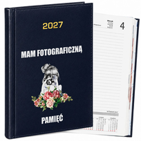 KALENDARZ KSIĄŻKOWY DZIENNY A5 2027 GRANATOWY DLA FOTOGRAFA FOTOGRAFKI PREZENT Z NADRUKIEM TERMINARZ DO STUDIA FOTOGRAFICZNEGO