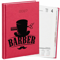 KALENDARZ KSIĄŻKOWY DZIENNY A5 2027 RÓŻOWY DLA BARBERA FRYZJERA MĘSKIEGO PREZENT Z NADRUKIEM TERMINARZ DO BARBERSHOPU