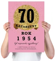 KARTKA XXL Z IMIENIEM URODZINOWA NA 70 URODZINY 1955 1956 1957 LAT RÓŻOWA + IMIĘ