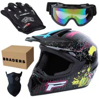 Kask Motocyklowy Cross XL + Gogle Maska Rękawice Zestaw Enduro Lekki Zestaw BRADERS
