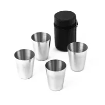 Kieliszki turystyczne ORION stalowe, 4 szt. - 30 ml, etui czarne zestaw na prezent outdoor podróż camping