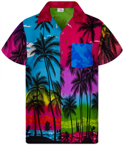 King Kameha JK-Funky męska koszula hawajska z krótkim rękawem, z kieszenią z przodu, stylowa, tropikalna, plaża, ocean, palmy, uniseks, Jk-beach-design-mix ! Kolory zestawiane losowo!, 5XL