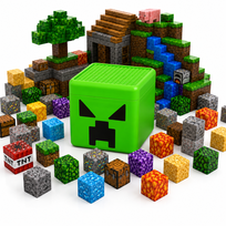 Klocki Magnetyczne 200 Elementów 2x2x2 cm + Creeper Pojemnik + 12 Figurek