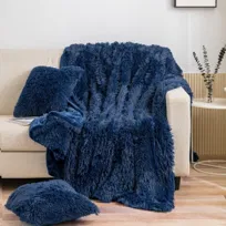 Koc futrzany Włochacz Yeti granatowy 150x200 cm Spod Igły i Nitki