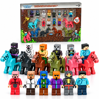 KOMPLET MINECRAFT MINIFUGURKI + KONIE 18EL. NOWA SERIA + AKCESORIA FIGURKI KLOCKI