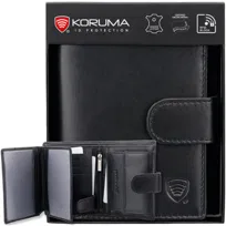 Koruma, Portfel męski skórzany ochrona RFID, czarny