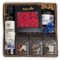 Kosz prezentowy elegancki prezent zestaw herbat syrop konfitura czekolada