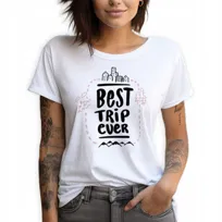 Koszulka Damska Biała T-Shirt roz.L Na Wyjazd BEST TRIP EVER Wiele Wzorów