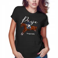 KOSZULKA DAMSKA T-Shirt Czarny Prezent Dla Koniary PASJA Konie Imię Wzory M