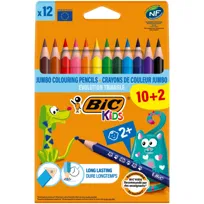 Kredki ołówkowe 10+2 szt., Evolution Triangle ECOlutions, BIC Kids