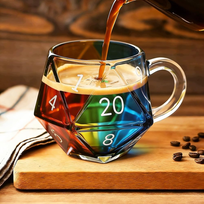 Kubek D20 z uchwytem tęczowy szklany 400 ml kostka RPG fantasy
