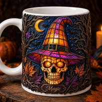 Kubek Halloween Czarownica Czaszka Witraż Efekt 3D Magic fantasy gotyk