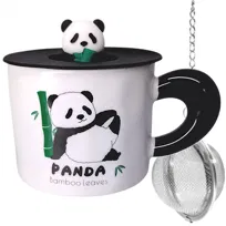 KUBEK PANDA MIŚ 390ml CERAMICZNY ZE  POKRYWKĄ ZAPARZACZEM DO KAWY HERBATY ZIÓŁ LATTE MATCHA