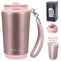 Kubek termiczny ze słomką ustnikiem szczelny premium 400ml - pink