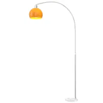 Lampa stojąca HOMCOM do salonu o łukowym kształcie z marmurową podstawą, abażurem, włącznikiem nożnym, gniazdem E27, do sypialni lub biura, żarówka nie jest dołączona.