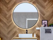 Lustro okrągłe 50cm w czarnej ramie podświetlone LED