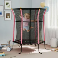 Mini trampolina dla dzieci z siatką bezpieczeństwa – różowa