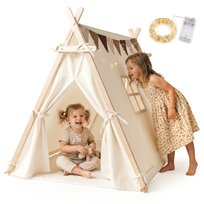Namiot tipi dla dzieci Mamabrum - domek do pokoju i ogrodu, z girlandą, lampkami LED i matą