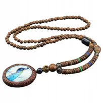 Naszyjnik Drewniany Nepal Buddyjski Mala Tybetański Amulet Ręcznie Wykonany